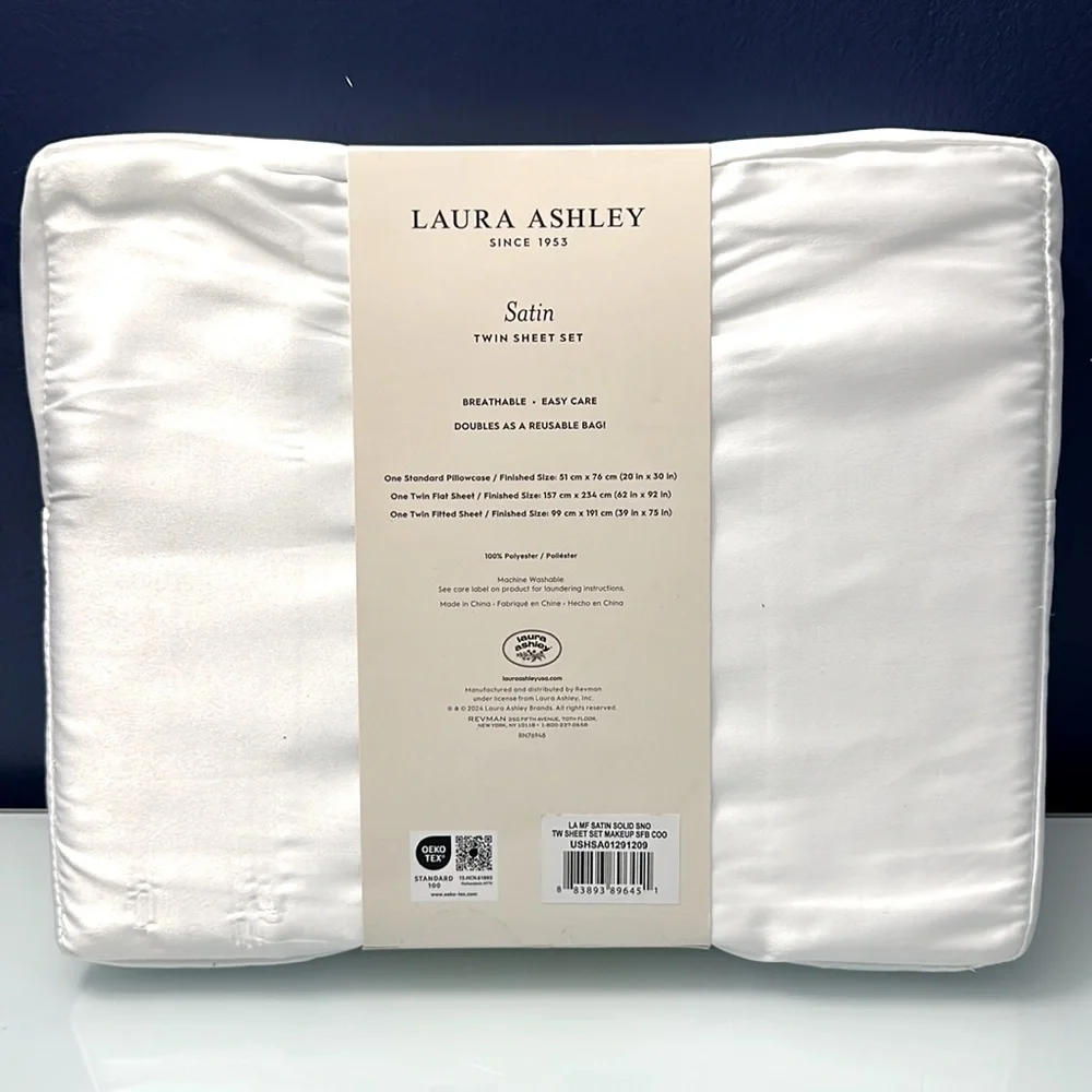 NWT Laura Ashley Satin Twin Sheet Set